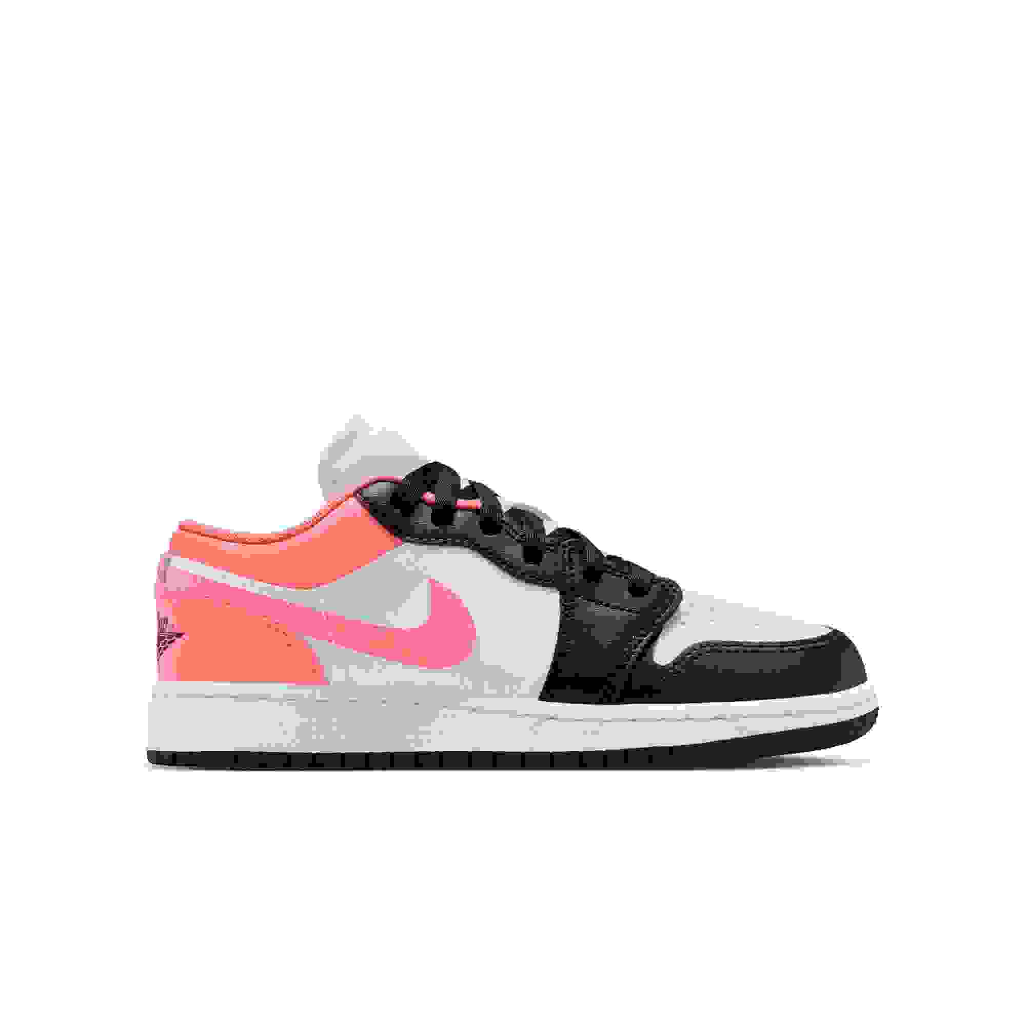 Jordan 1 Low Grade School Girls' "Black/Pink Gaze/White" Shoe